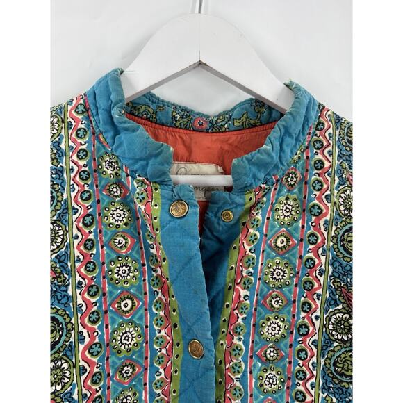 Vintage Loungees House Coat Womens Small Blue Floral Paisley Snap Button Quilted - Picture 7 of 15